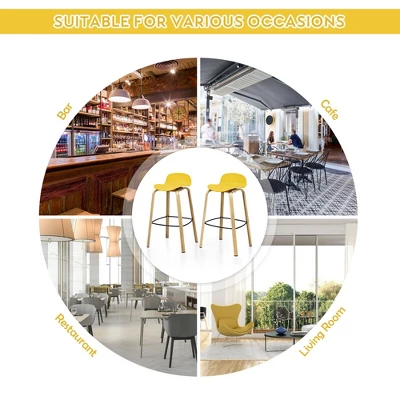 Costway Modern Set Of 4 Barstools 30inch Pub Chairs W/Low Back & Metal Legs Yellow 6 Costway Modern Set Of 4 Barstools 30inch Pub Chairs W/Low Back & Metal Legs Yellow - Image 4
