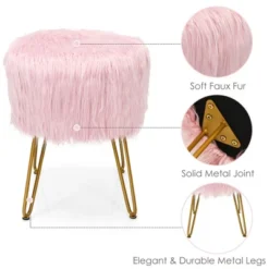 Costway Faux Fur Vanity Chair Makeup Stool Furry Padded Seat Round Ottoman Pink/White -Homcom Crosley Shop GUEST 00aa6c0e 7257 40ca 92cf 310a18388ef7