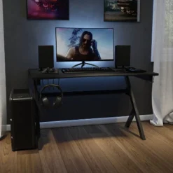Flash Furniture Gaming Desk 45.25" X 29" Computer Table Gamer Workstation With Headphone Holder And 2 Cable Management Holes