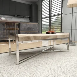 Contemporary Stainless Steel Rectangular Cowhide Bench - Olivia & May -Homcom Crosley Shop GUEST 032247c7 a180 444d 8e11 463249a2d391