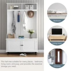 40" 3-in-1 Design Hall Tree With 4 Hooks, Coat Hanger And Entryway Storage Bench - ModernLuxe -Homcom Crosley Shop GUEST 03d8a13d 2005 4b7d a6a7 9b10cd599700