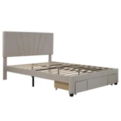 Queen Size Velvet Upholstered Platform Bed With A Big Drawer - ModernLuxe -Homcom Crosley Shop GUEST 053c2d1e e3e3 4558 bda8 ff80fd8d0a25