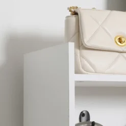 HOMCOM Modern Hall Tree, Entryway Coat Rack With Shoe Bench, 5 Hooks, Storage Shelf And Slatted Door Cabinet For Hallway, White -Homcom Crosley Shop GUEST 0552c97a 197b 4737 96f2 6f42e3b10262