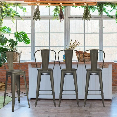 Costway Set Of 4 High Back Metal Stool 30'' Seat Bar Height Industrial Bar Stools GunBlack 4 Costway Set Of 4 High Back Metal Stool 30'' Seat Bar Height Industrial Bar Stools GunBlack - Image 2