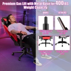 Costway Gaming Chair 360° Swivel Computer Reclining Height Adjustable 4D Armrest Red -Homcom Crosley Shop GUEST 098621a6 d774 4bed bec2 27e00cf968fb