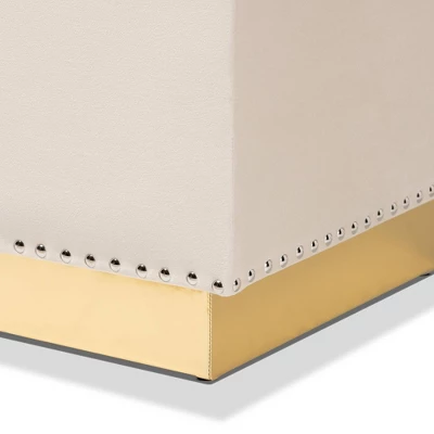 Powell Velvet Fabric Upholstered And PU Leather Ottoman Gold - Baxton Studio 7 Powell Velvet Fabric Upholstered And PU Leather Ottoman Gold - Baxton Studio - Image 5