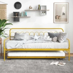 Costway Twin Size Metal Daybed With Trundle Space-Saving Sofa Bed Lockable Wheels Gold -Homcom Crosley Shop GUEST 0a453ac2 1881 48cd 9841 5ca500056677