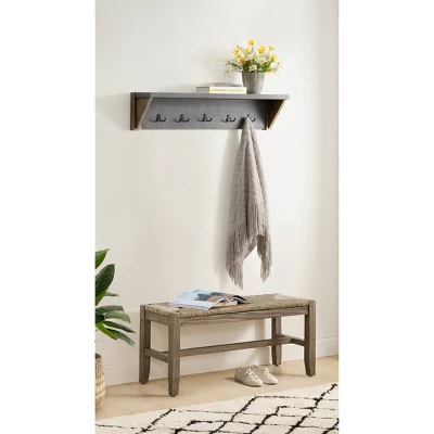 40" Davenport Coat Hook With Shelf And Rush Bench Set Light Amber - Alaterre Furniture 3 40" Davenport Coat Hook With Shelf And Rush Bench Set Light Amber - Alaterre Furniture