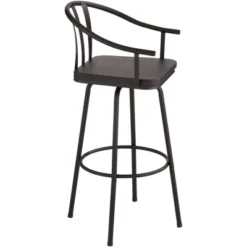 Elm Lane Black Bar Stool 25 3/8" High Modern Industrial Wood Seat Curved Arm With Footrest Backrest Kitchen Counter Height Island -Homcom Crosley Shop GUEST 0c7d8e2c 1096 4bde aed5 8e4f33832998
