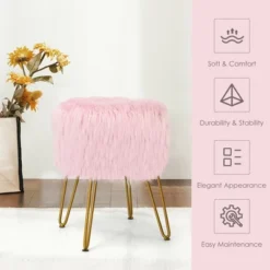 Costway Faux Fur Vanity Chair Makeup Stool Furry Padded Seat Round Ottoman Pink/White -Homcom Crosley Shop GUEST 0d095e67 613e 4a74 9d82 3f666e0aa1d3