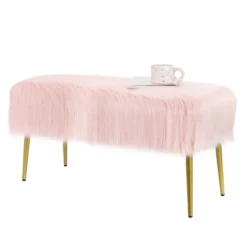 Costway Fauxfur Ottoman Bench Modern Vanity Bench Stool W/ Golden Legs WhitePink -Homcom Crosley Shop GUEST 0dbcfd99 fd72 47f8 bb3e 438b05efb07d