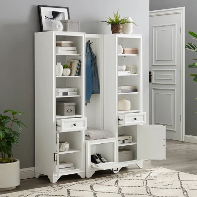 3pc Tara Entryway Set - Hall Tree And 2 Linen Cabinets Distressed White - Crosley 7 3pc Tara Entryway Set - Hall Tree And 2 Linen Cabinets Distressed White - Crosley - Image 5
