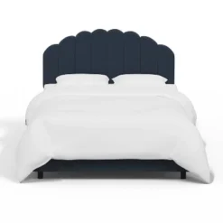 Queen Emma Shell Upholstered Bed Navy Blue - Skyline Furniture