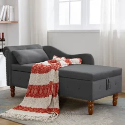 Bedroom Velvet Chaise Longue With Storage, Pillow And Nailhead Accents - ModernLuxe -Homcom Crosley Shop GUEST 0ff0c4e7 353e 4695 8fda a24d895a2eb8