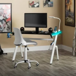 Icon PC Gaming Desk With Built-in Charging Station And LED Lights Black - SD Gaming