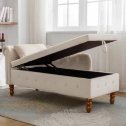 Bedroom Velvet Chaise Longue With Storage, Pillow And Nailhead Accents - ModernLuxe -Homcom Crosley Shop GUEST 10ffb8df 5008 40c8 b81c d079baff7d78