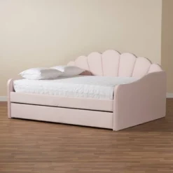 Queen Timila Velvet Fabric Upholstered Daybed With Trundle Light Pink - Baxton Studio -Homcom Crosley Shop GUEST 11b68952 7945 4b69 b45a 79c80773a124