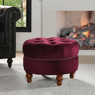 Jennifer Taylor Home La Rosa Victorian Tufted Round Ottoman, Burgundy Velvet 6 Jennifer Taylor Home La Rosa Victorian Tufted Round Ottoman, Burgundy Velvet - Image 4