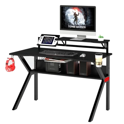 PVC Coated Ergonomic Metal Frame Gaming Desk With K Shape Legs Black - The Urban Port 5 PVC Coated Ergonomic Metal Frame Gaming Desk With K Shape Legs Black - The Urban Port - Image 3