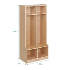 ECR4Kids 2-Section Coat Locker With Bench, Classroom Furniture, Natural