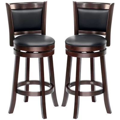 HOMCOM Classic Bar Stool Swivel Barstool With PU Leather Upholstered Mid-Back And Footrest, 30.25 Inch Seat Height, Set Of 2, Black 5 HOMCOM Classic Bar Stool Swivel Barstool With PU Leather Upholstered Mid-Back And Footrest, 30.25 Inch Seat Height, Set Of 2, Black - Image 3