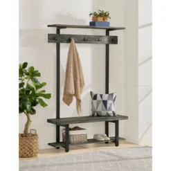Pomona Entryway Hall Tree With Bench, Shelf And Coat Hooks - Alaterre Furniture