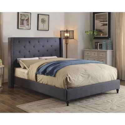 Queen Marie Contemporary Wingback Bed Blue - HOMES: Inside + Out 3 Queen Marie Contemporary Wingback Bed Blue - HOMES: Inside + Out