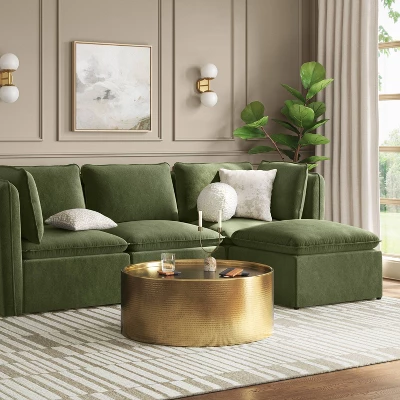 Haven Velvet Modular French Seam Corner Sofa Dark Green - Threshold™ 3 Haven Velvet Modular French Seam Corner Sofa Dark Green - Threshold™