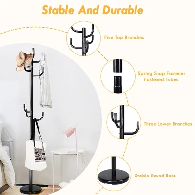 Costway Metal Coat Rack Hat Stand Tree Hanger Hall Umbrella Holder Hooks Black 8 Costway Metal Coat Rack Hat Stand Tree Hanger Hall Umbrella Holder Hooks Black - Image 6