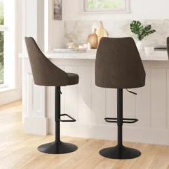 Merrick Lane Set Of Two Adjustable Height Dining Stools With Tufted Upholstered Seats And Pedestal Base With Footring