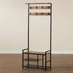 Edan Wood And Metal Freestanding Coat Hanger Walnut Brown/Black - Baxton Studio -Homcom Crosley Shop GUEST 1762ef6d 44e5 42c6 b6a4 101092e220d2