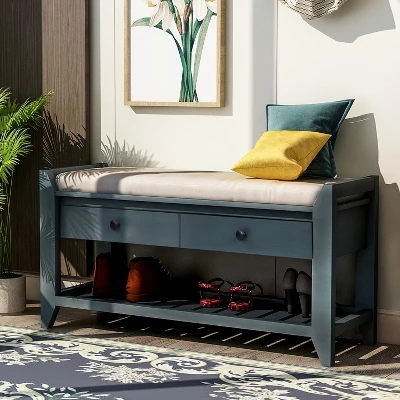 Entryway Storage Bench With Cushioned Seat, Shoe Rack And Drawers-ModernLuxe 10 Entryway Storage Bench With Cushioned Seat, Shoe Rack And Drawers-ModernLuxe - Image 8