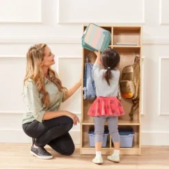 ECR4Kids 2-Section Coat Locker With Bench, Classroom Furniture, Natural -Homcom Crosley Shop GUEST 17a8b1c2 22ac 4539 b87e 81c7ec8d2b99