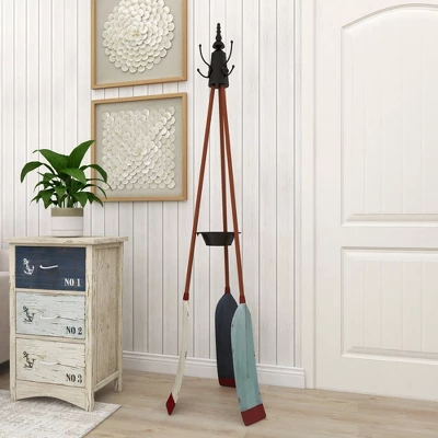 Metal Nautical Style Coat Rack Tripod Base - Olivia & May 10 Metal Nautical Style Coat Rack Tripod Base - Olivia & May - Image 8