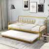 Costway Twin Size Metal Daybed With Trundle Space-Saving Sofa Bed Lockable Wheels Gold