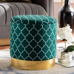 Serra Quatrefoil Velvet Upholstered Metal Storage Ottoman - Baxton Studio -Homcom Crosley Shop GUEST 1a837d15 e773 41a3 9c14 8bec0d6a4bbc