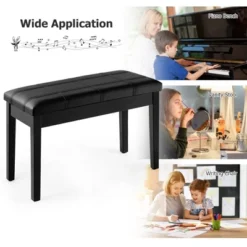 Costway Solid Wood PU Leather Piano Bench Padded Double Duet Keyboard Seat Storage Black -Homcom Crosley Shop GUEST 1a8acd8a b8a9 4857 a379 f7df60dadb37