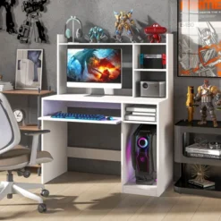 Tangkula Computer Desk W/ Charging Station 43.5” Gaming Table Workstation W/ Keyboard Tray CPU Stand & Storage Shelves White/Black -Homcom Crosley Shop GUEST 1b330289 589d 4cff ba13 7c7bbcc1058d