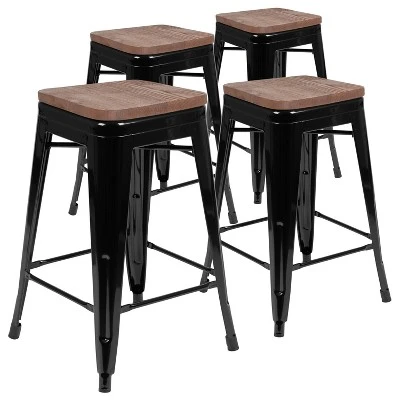 Emma And Oliver 24" High Metal Counter-Height, Indoor Bar Stool With Wood Seat - Stackable Set Of 4 13 Emma And Oliver 24" High Metal Counter-Height, Indoor Bar Stool With Wood Seat - Stackable Set Of 4 - Image 11