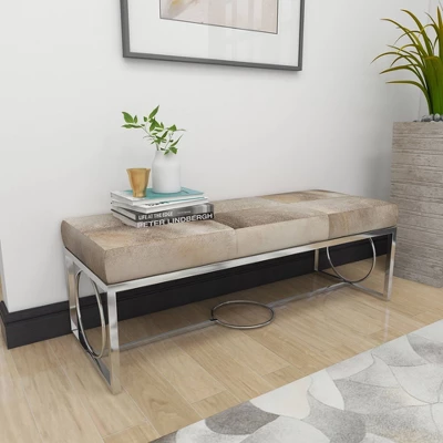 Contemporary Decorative Stainless Steel Cowhide Bench Silver - Olivia & May 8 Contemporary Decorative Stainless Steel Cowhide Bench Silver - Olivia & May - Image 6