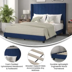 Merrick Lane Modern Upholstered Platform Bed Frame With Padded, Tufted Wingback Headboard And Wood Support Slats, No Box Spring Required -Homcom Crosley Shop GUEST 1c76c1f5 1b0e 4ab0 9f2a db241310c484