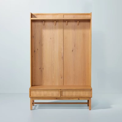 Wood & Cane Transitional Entryway Bench & Hall Tree With Drawers - Natural - Hearth & Hand™ With Magnolia 4 Wood & Cane Transitional Entryway Bench & Hall Tree With Drawers - Natural - Hearth & Hand™ With Magnolia - Image 2