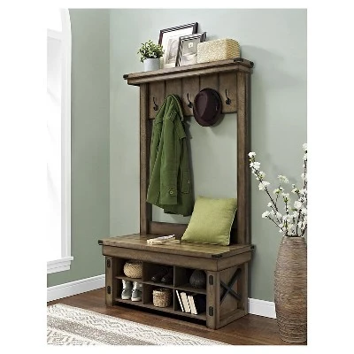 Hathaway Wood Veneer Entryway Hall Tree With Bench Rustic Gray - Room & Joy 4 Hathaway Wood Veneer Entryway Hall Tree With Bench Rustic Gray - Room & Joy - Image 2