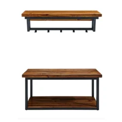 Claremont Rustic Wood Coat Hook And Bench Set Dark Brown - Alaterre Furniture