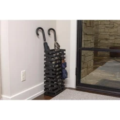 BirdRock Home Umbrella Holder Stand With Removable Water Tray - Line Design - Black