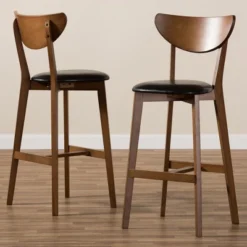 Set Of 2 Eline Mid-Century Modern Walnut Finished Wood Faux Leather Upholstered Barstools Black - Baxton Studio -Homcom Crosley Shop GUEST 1f4abcb3 f1ce 4892 907d 6652f9e03e2c