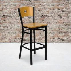 Flash Furniture Wood Circle Back Black Metal Restaurant Barstool