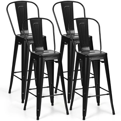 Costway Set Of 4 High Back Metal Stool 30'' Seat Bar Height Industrial Bar Stools GunBlack 13 Costway Set Of 4 High Back Metal Stool 30'' Seat Bar Height Industrial Bar Stools GunBlack - Image 11