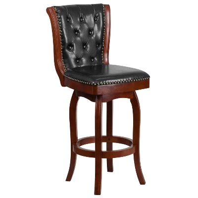 Flash Furniture 30'' High Wood Barstool With Button Tufted Back And LeatherSoft Swivel Seat 6 Flash Furniture 30'' High Wood Barstool With Button Tufted Back And LeatherSoft Swivel Seat - Image 4
