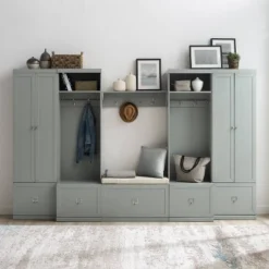 6pc Harper Entryway Set With Bench, Shelf, 2 Pantry Closets And 2 Hall Trees - Crosley -Homcom Crosley Shop GUEST 20427d0a dc79 4aa4 953e 37a5867805b8